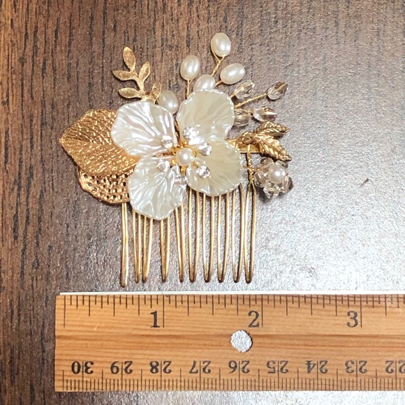 (New) Bridal Gold Flower Leaf Hair Comb for Wedding Prom Party Bride Bridesmaid - Picture 4 of 5